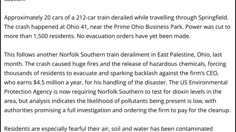 TRAIN DE-RAILMENT: Another Norfolk Southern Trail Derails - This Time In Springfield, Ohio