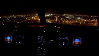 A321 Night Landing Cockpit View