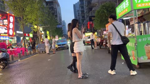 Bar street, Nightlife,China girl, 4k China walk,Changsha city1