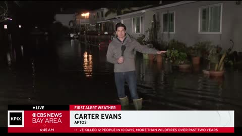 Atmospheric river CBS reporter Carter Evans describes damage in Santa Cruz county coastal towns