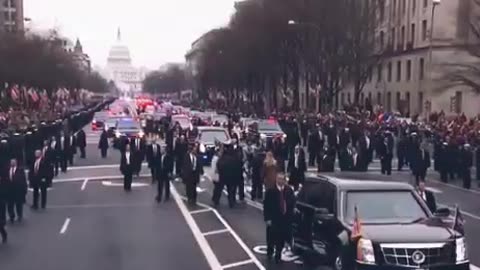 President Donald Trump walks parade route on Inauguration Day 2017