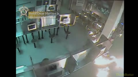 Lake County Sheriff's Office release surveillance video of a man setting the police lobby on fire
