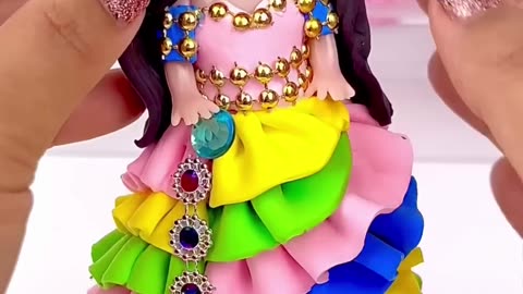 DIY How to Make Polymer Clay Miniature Rainbow Doll Dress | DIY Easy Polymer Clay Tutorial