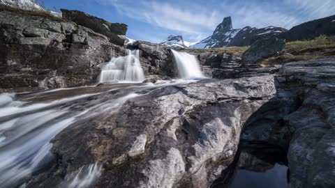 mountain with waterfall in norway