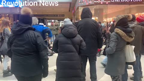 Freedom rally inside of Toronto Eaton Centre