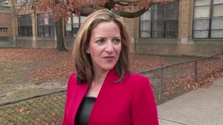 Michigan Sec. of State Jocelyn Benson speaks to voters on election day
