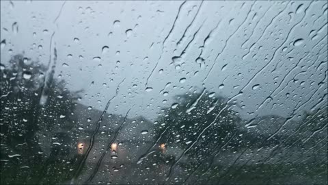Relaxing Raining On Car Glass Windows Thunder Sounds Heavy Drops
