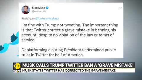 Elon Musk calls Donald Trump's Twitter ban "profoundly wrong"; Restore the account after voting]WION