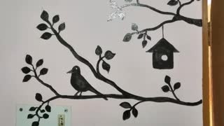 DIY/ Wall Painting/ Room Decoration idea/ Birds Wall Drawing/ Room Decor/ Bird tree painting