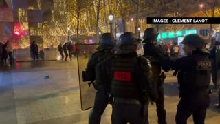 Moroccans get caught by French police after an hour of hurling metal poles at them.