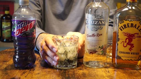 Fireball & Cruzan Vanilla Rum & Mtn Dew Purple Thunder