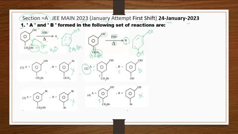 JEE MAIN 24-January-2023 A ' and ' B ' formed in the following set of reactions are