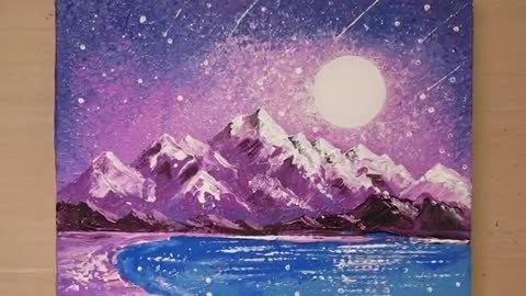 How_to_Draw_Violet_Mountains___Acrylic___Painting_Technique