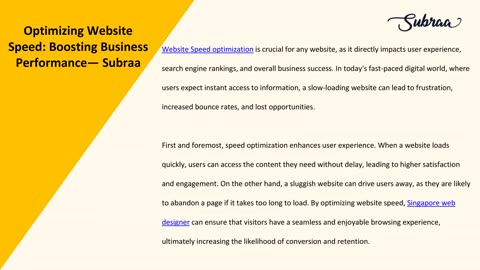 Optimizing Website Speed: Boosting Business Performance — Subraa