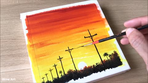 Daily Challenge #34 / Easy Art / Power lines at sunset painting