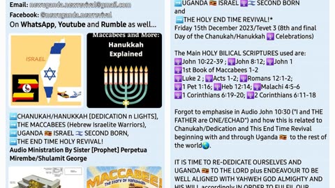 CHANUKAH/HANUKKAH, MACCABEES, UGANDA, THE HOLY END TIME REVIVAL by Sister Perpetua Mirembe George