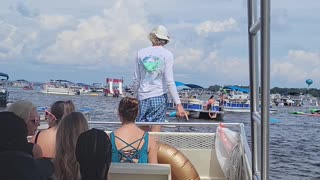 riding in a boat preparing to anchor at Crab Island near Destin, Florida