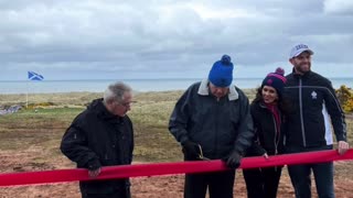 Trump rocking the winter hat at the ribbon cutting ceremony for his new golf course in Scotland (Aberdeen)