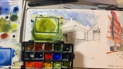 Pend and wash demonstration stage two: watercolour washes.-13