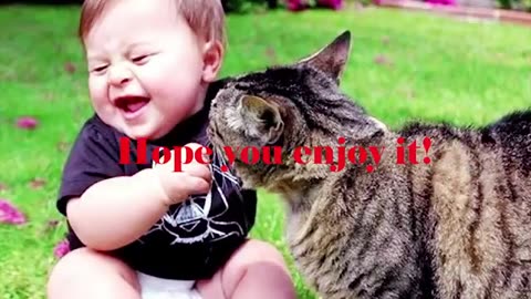 Cute baby play with dogs and cats