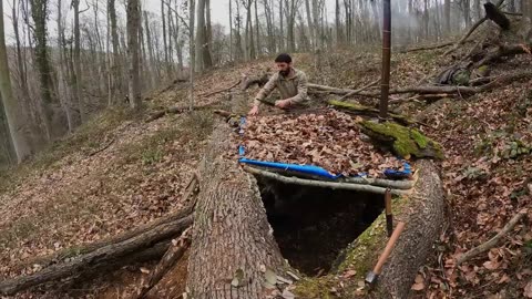 Construction of a secret shelter survival in the forest