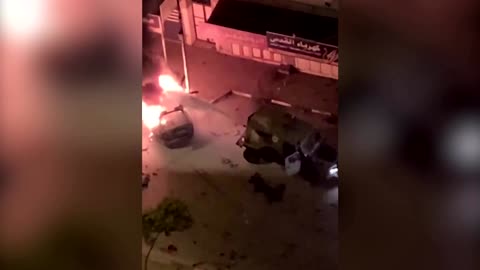 Video appears to show vehicle ablaze after Israeli raid on Nablus