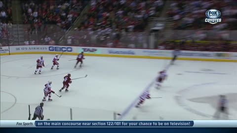 Phoenix Coyotes goaltender Mike Smith scores a goal