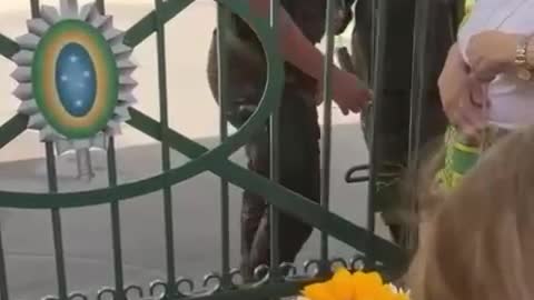 Brazil today a girl gives flowers to the military