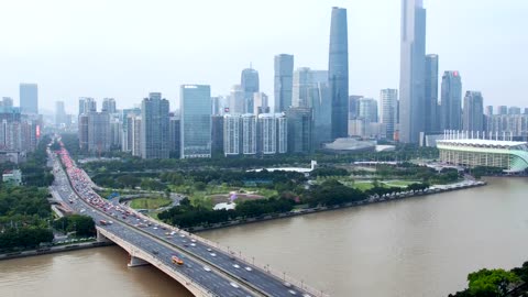 Guangzhou city skyline and bridge