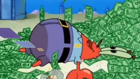 Squidward Is Playing With Tiles While Mr.Krabs Makes A Money Snow Angel 💵