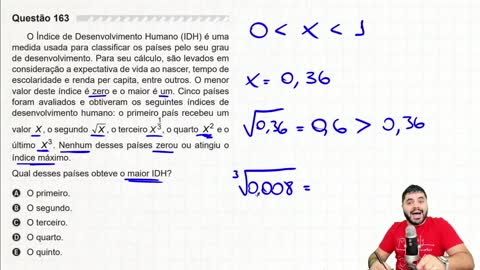 🔥 Questão de COMPARAÇÃO DE POTÊNCIAS DE X 163 ENEM 2019 O Índice de Desenvolvimento Humano (IDH)