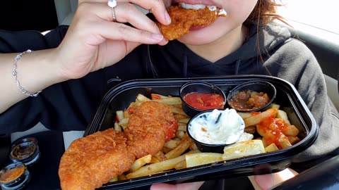 Asmr eating fish and chips