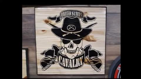 U.S. CAVALRY LOGO CARVED IN WOOD