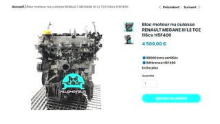 Bloc moteur nu culasse RENAULT MEGANE III 1.2 TCE 116cv H5F400