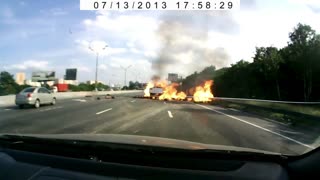 Truck Crashes Into Car Causing Explosion