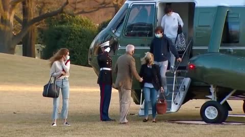 president biden and first lady jill biden arrive back at the white house with their Grandkids