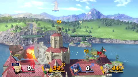 Cloud vs Marth and Link vs Ike on Princess Peach's Castle (Super Smash Bros Ultimate)