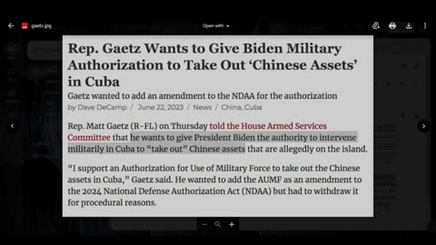 U.S. Rep Gaetz Wants To Give Biden Permission To Bomb Chinese Troops in Cuba?