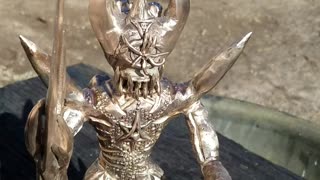 Sacred Ancient Skeletal Alien Angel Demon Celestial Warrior Creature Being Bronze Sculpture Figure.
