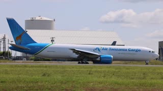 Airtanzania Cargo plane Boeing 767-300F Taking off from USA to Tanzania