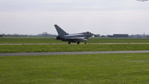 RAF Typhoons taking off and landing at RAF Coningsby, UK