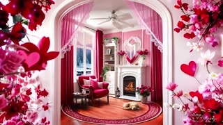 385. Cozy Valentine Fireplace Ambience Sleeping Puppy, Hearts & Sparkles