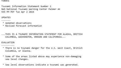 POTENTIAL TSUNAMI THREAT ENDED - WEST COAST US APR 2, 2024