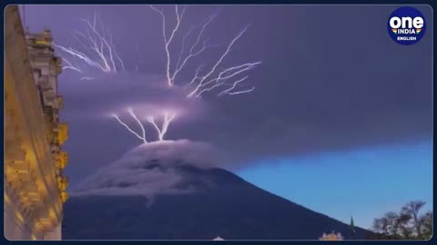 Lightning 'strikes upwards' from Acatenango Volcano in Guatemala