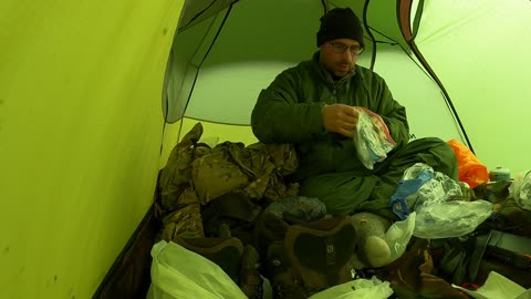 Tidying up inside the tent speedlapse GoPro. March 2023