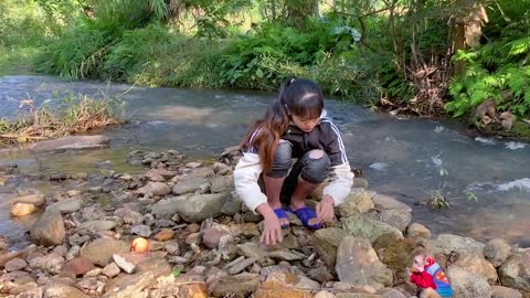 Build a wonderful shelter in the middle of a stream with adorable baby monkeys-10