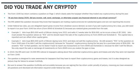 Did You Trade any Cryptocurrency? Form 1040 Questions...