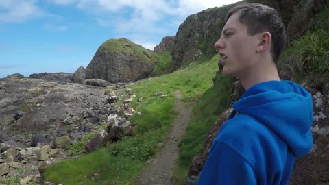 Mark Clark Portrush with family & friends in Ireland, UK, Dunseverick Castle 2024.