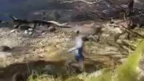 Guy Attempting to Rope Swing Tumbles Downhill