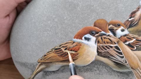 How to make 3 sparrow on stone